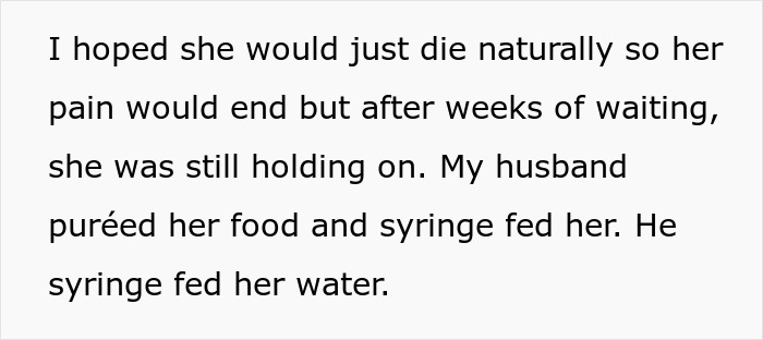 Text describing a dog's suffering, care, and husband clinging to hope, feeding through a syringe while waiting. Text describing a dog's suffering, care, and husband clinging to hope, feeding through a syringe while waiting.