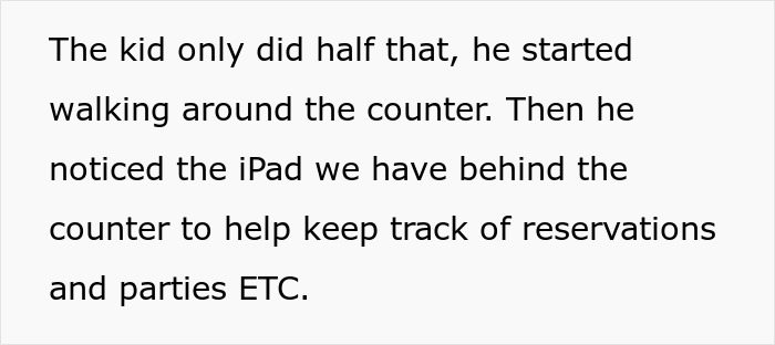Child running amok at bowling alley counter, spots an iPad used for tracking reservations. Child running amok at bowling alley counter, spots an iPad used for tracking reservations.