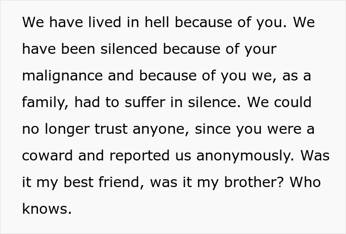 Text expressing frustration and betrayal after a report to CPS; shows impact of online display of daughter's eating disorder. Text expressing frustration and betrayal after a report to CPS; shows impact of online display of daughter's eating disorder.