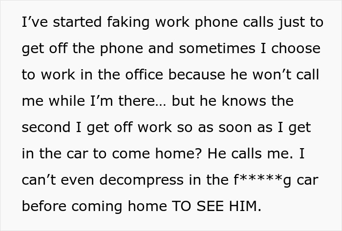 Text image expressing a woman's feelings of being overwhelmed by excessive calls from her husband, highlighting relationship strain. Text image expressing a woman's feelings of being overwhelmed by excessive calls from her husband, highlighting relationship strain.