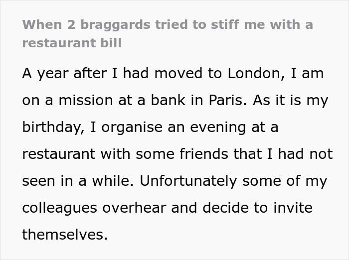 Text excerpt discussing traders' arrogance and coworker dynamics at a restaurant. Text excerpt discussing traders' arrogance and coworker dynamics at a restaurant.