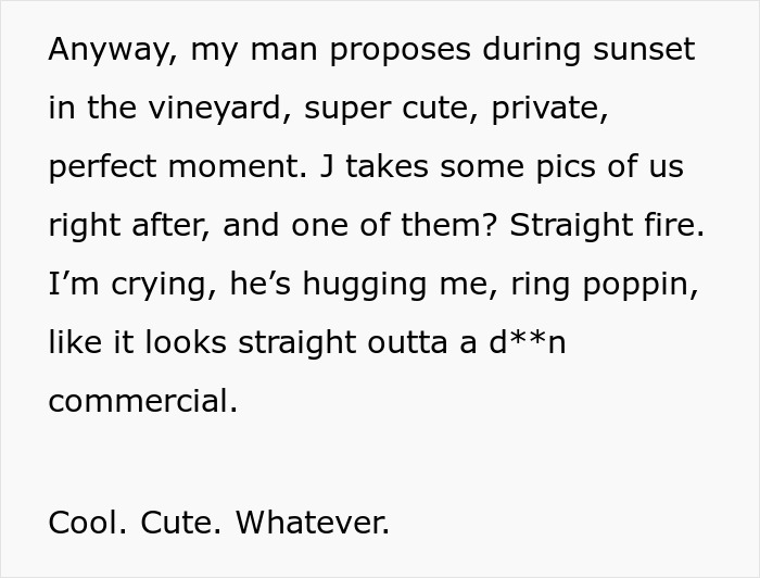 Engagement proposal at vineyard, captured at sunset; woman later untagged from friend’s IG post. Engagement proposal at vineyard, captured at sunset; woman later untagged from friend’s IG post.
