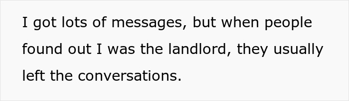 Text image about reactions to revealing landlord identity. Text image about reactions to revealing landlord identity.