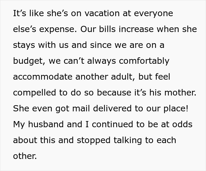 “She’s On Vacation At Everyone Else’s Expense”: Woman Wants MIL Gone, Husband Interferes “She’s On Vacation At Everyone Else’s Expense”: Woman Wants MIL Gone, Husband Interferes