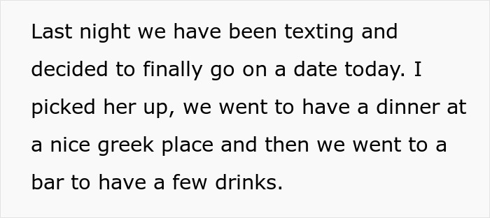 Text conversation about a date at a Greek restaurant and bar; confusion over paying for a babysitter. Text conversation about a date at a Greek restaurant and bar; confusion over paying for a babysitter.