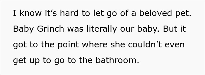 Text about letting go of a beloved dying dog named Baby Grinch. Text about letting go of a beloved dying dog named Baby Grinch.
