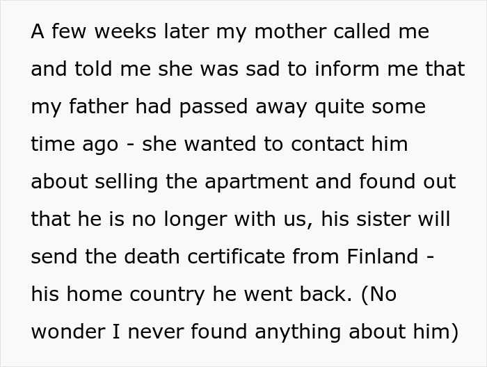 Text about inheriting money from parents' apartment after father's passing. Text about inheriting money from parents' apartment after father's passing.