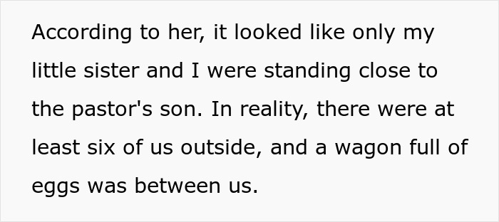 Text excerpt showing a niece describing a misunderstanding involving children and a wagon full of eggs outdoors. Text excerpt showing a niece describing a misunderstanding involving children and a wagon full of eggs outdoors.
