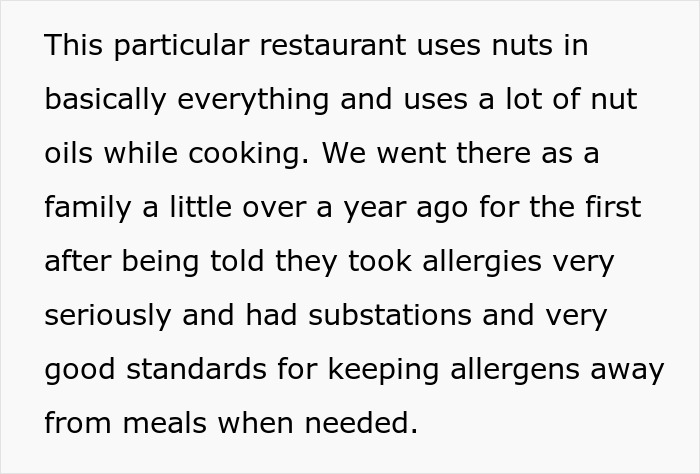 Text about a restaurant using nuts in cooking and claims of managing allergens effectively. Text about a restaurant using nuts in cooking and claims of managing allergens effectively.
