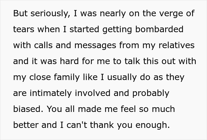 Text about feeling overwhelmed by family messages after a wedding-related incident. Text about feeling overwhelmed by family messages after a wedding-related incident.