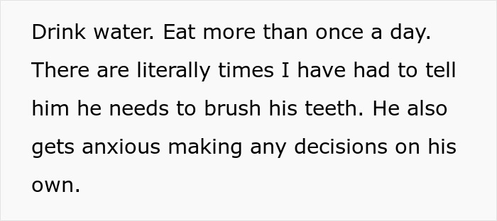 Text excerpt from husband therapist wife homework discussing daily care reminders like drinking water and brushing teeth to reduce anxiety. Text excerpt from husband therapist wife homework discussing daily care reminders like drinking water and brushing teeth to reduce anxiety.