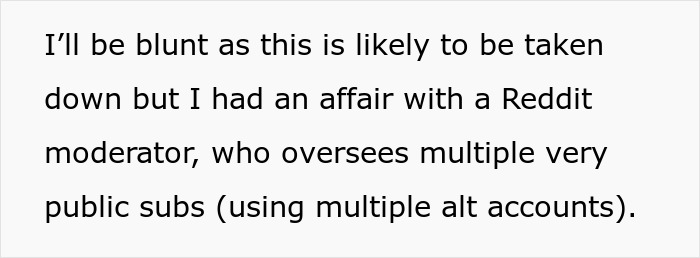 Text about a hidden affair with a married Reddit mod and their public persona as a wholesome parent. Text about a hidden affair with a married Reddit mod and their public persona as a wholesome parent.