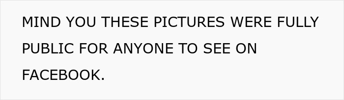 Text highlighting public photos were visible on Facebook related to daughter's eating disorder. Text highlighting public photos were visible on Facebook related to daughter's eating disorder.