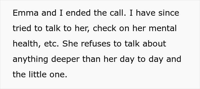 Text message about a woman distant yet expecting mom's help with her child, discussing communication issues. Text message about a woman distant yet expecting mom's help with her child, discussing communication issues.