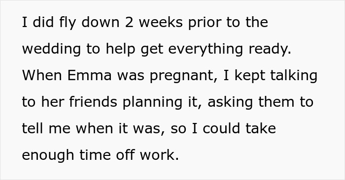 Text expressing a mom's feelings about helping her distant daughter with her child, mentioning a pregnancy and a wedding. Text expressing a mom's feelings about helping her distant daughter with her child, mentioning a pregnancy and a wedding.