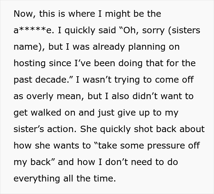 Text excerpt about quickly shutting down sister after she tried to change tradition, emphasizing family conflict and planning. Text excerpt about quickly shutting down sister after she tried to change tradition, emphasizing family conflict and planning.