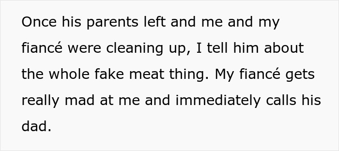 Text message about vegetarian meatballs causing family drama, mentioning angry fiancé calling his dad. Text message about vegetarian meatballs causing family drama, mentioning angry fiancé calling his dad.