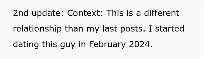 Text post update about a different relationship and dating a guy since February 2024, mentioning sleep deprivation issue.