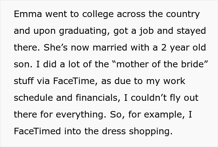 Text discussing a woman living far away, needing help with her child, impacts mother who also helps her other daughter. Text discussing a woman living far away, needing help with her child, impacts mother who also helps her other daughter.
