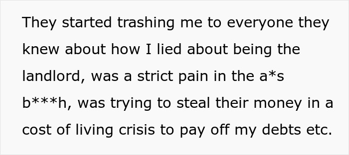 Text discussing the fallout after not revealing landlord status to roommates. Text discussing the fallout after not revealing landlord status to roommates.