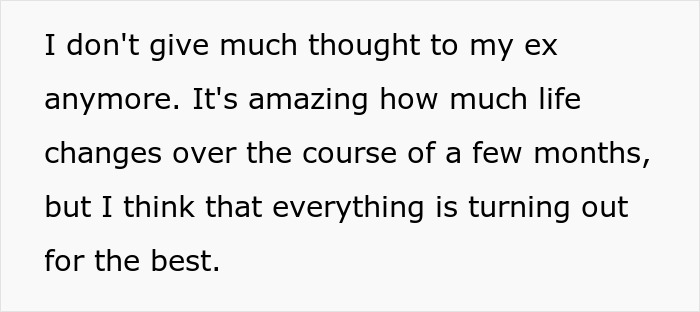 Text expressing moving on from past relationships, mentioning an ex-girlfriend, and embracing positive changes over time. Text expressing moving on from past relationships, mentioning an ex-girlfriend, and embracing positive changes over time.