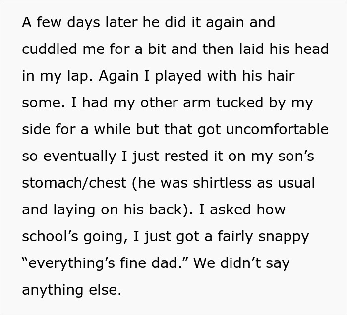 Teen boy snuggles with dad, resting head in his lap while dad plays with his hair; a comforting family moment. Teen boy snuggles with dad, resting head in his lap while dad plays with his hair; a comforting family moment.