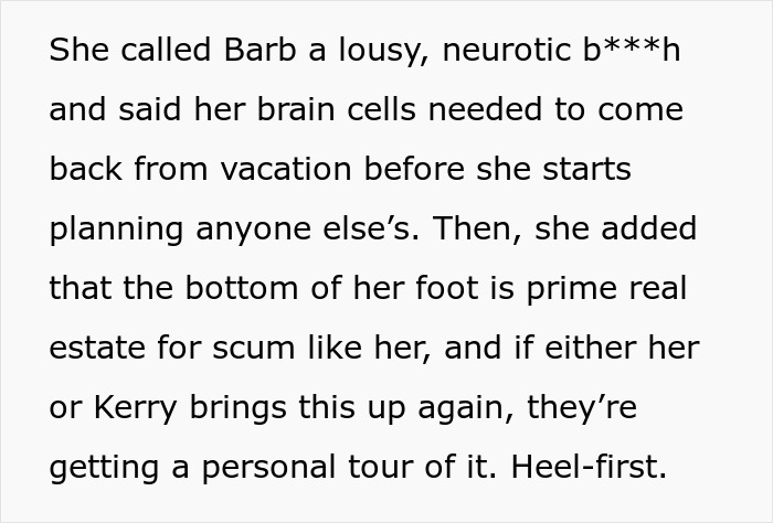 Text image showing a heated argument involving insults and personal remarks between two women. Text image showing a heated argument involving insults and personal remarks between two women.