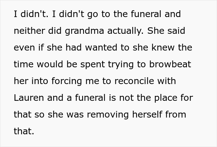 Text about a woman refusing to reconcile with her sister after a funeral dispute. Text about a woman refusing to reconcile with her sister after a funeral dispute.
