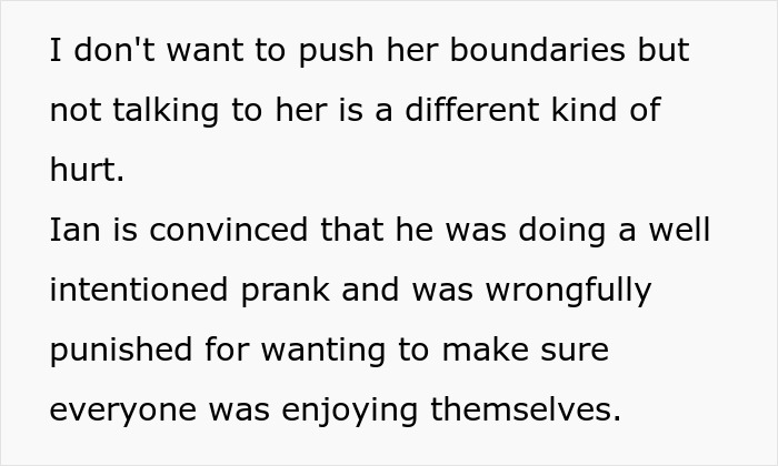 Text discussing a man's family advising him to end a relationship after his girlfriend reacted to a brother's prank. Text discussing a man's family advising him to end a relationship after his girlfriend reacted to a brother's prank.