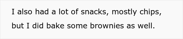 Text about serving snacks like chips and brownies at a softball team sleepover. Text about serving snacks like chips and brownies at a softball team sleepover.