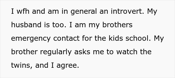 Text detailing a woman's experience regularly babysitting her brother's kids and being their emergency contact. Text detailing a woman's experience regularly babysitting her brother's kids and being their emergency contact.