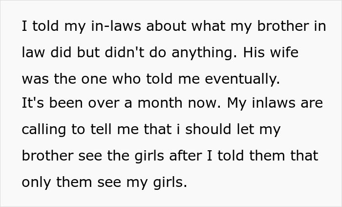 Text conversation about brother-in-law and in-laws discussing children and family issues. Text conversation about brother-in-law and in-laws discussing children and family issues.