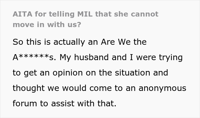 Text image discussing MIL and DIL conflict over living arrangements, seeking advice on an anonymous forum. Text image discussing MIL and DIL conflict over living arrangements, seeking advice on an anonymous forum.