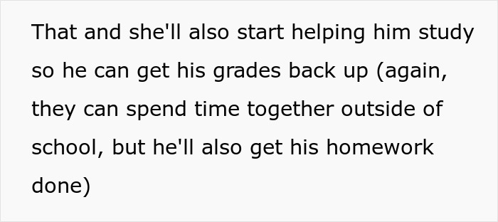 Text mentioning helping a son study to improve his grades. Text mentioning helping a son study to improve his grades.