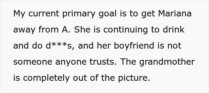 Text message discussing woman's untrustworthy situation; mentions drink, d***s, and boyfriend issues. Text message discussing woman's untrustworthy situation; mentions drink, d***s, and boyfriend issues.
