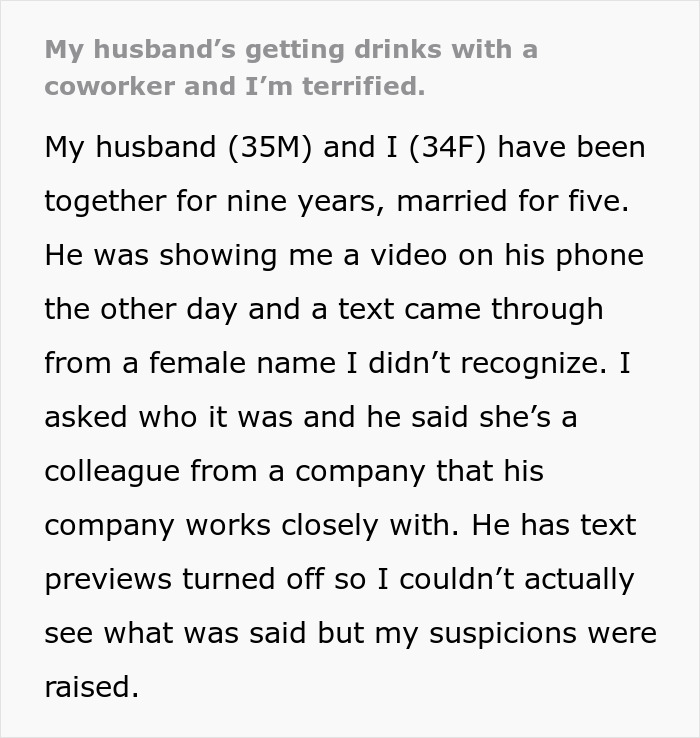 Alt text: Wife discovers truth about husband’s late-night drinks with coworker, sparking suspicion and fear in their marriage. Alt text: Wife discovers truth about husband’s late-night drinks with coworker, sparking suspicion and fear in their marriage.