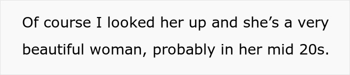 Text excerpt discussing a woman described as beautiful, likely in her mid 20s, related to wife learning truth after husband’s late-night drinks. Text excerpt discussing a woman described as beautiful, likely in her mid 20s, related to wife learning truth after husband’s late-night drinks.