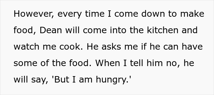 Text about a housemate's 6-year-old asking for food in the kitchen. Text about a housemate's 6-year-old asking for food in the kitchen.