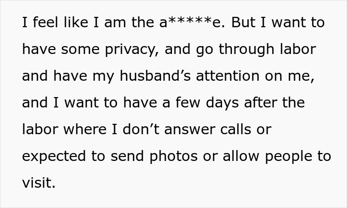 Woman seeks privacy in pregnancy news, desiring husband's attention away from overbearing mother-in-law. Woman seeks privacy in pregnancy news, desiring husband's attention away from overbearing mother-in-law.