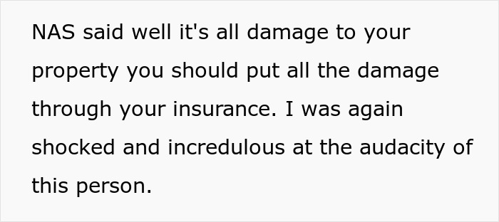 Text discussing insurance responsibility for storm damage caused by a trampoline incident. Text discussing insurance responsibility for storm damage caused by a trampoline incident.