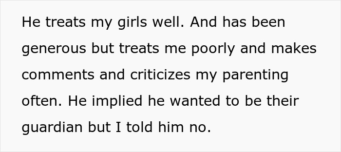 Text discussing a woman's experience with her BIL criticizing her parenting and wanting guardianship. Text discussing a woman's experience with her BIL criticizing her parenting and wanting guardianship.