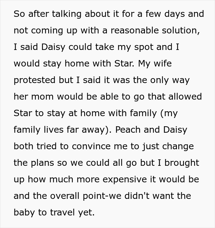 Discussion text about family plans for a vacation spot, focusing on why the narrator is content staying home. Discussion text about family plans for a vacation spot, focusing on why the narrator is content staying home.