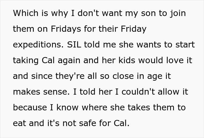 Text about SIL disregarding allergies, dad concerned about son's safety, mentions Friday expeditions with SIL's kids. Text about SIL disregarding allergies, dad concerned about son's safety, mentions Friday expeditions with SIL's kids.