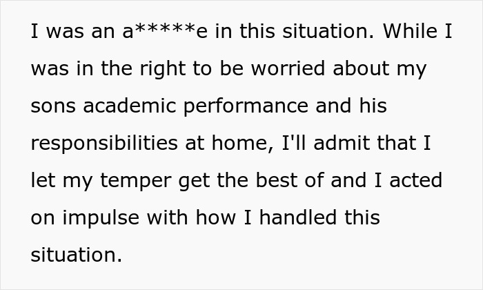 Text describing a dad reflecting on banning his son from seeing his girlfriend due to slipping grades. Text describing a dad reflecting on banning his son from seeing his girlfriend due to slipping grades.