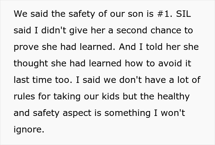 Text discussing safety concerns for a son and frustration with SIL over disregarding allergies. Text discussing safety concerns for a son and frustration with SIL over disregarding allergies.