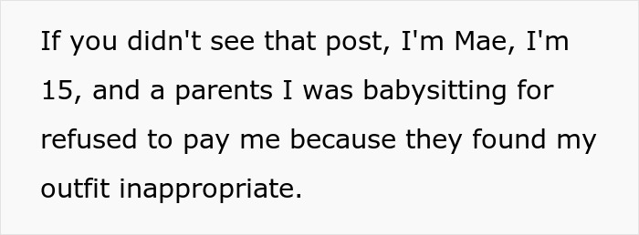 Teen babysitter not paid due to tank top dispute with religious couple after 7-hour babysitting job.