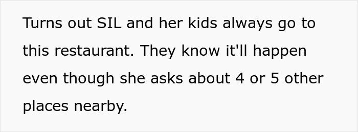 Text discussing SIL disregarding allergies, repeatedly choosing the same restaurant despite other options. Text discussing SIL disregarding allergies, repeatedly choosing the same restaurant despite other options.
