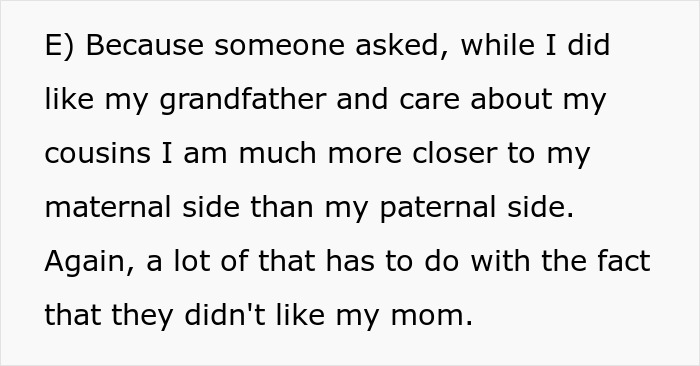 Text discussing family dynamics and preference for maternal side over paternal due to familial disapproval of mother. Text discussing family dynamics and preference for maternal side over paternal due to familial disapproval of mother.