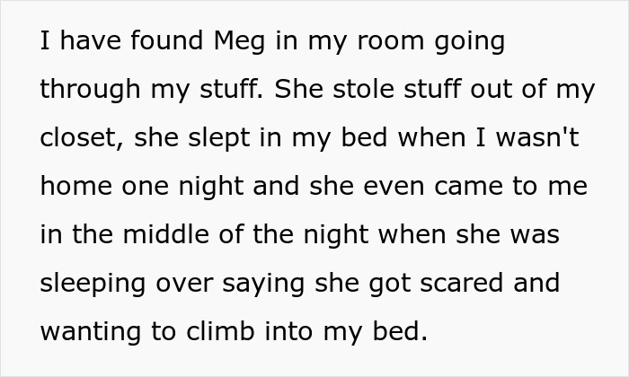 Text describing harassment incidents between teens in a bedroom setting. Text describing harassment incidents between teens in a bedroom setting.