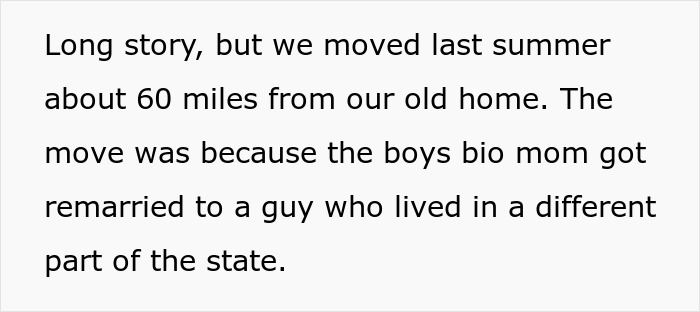 Text about moving 60 miles for kids, due to biological mom's remarriage in another state part. Text about moving 60 miles for kids, due to biological mom's remarriage in another state part.